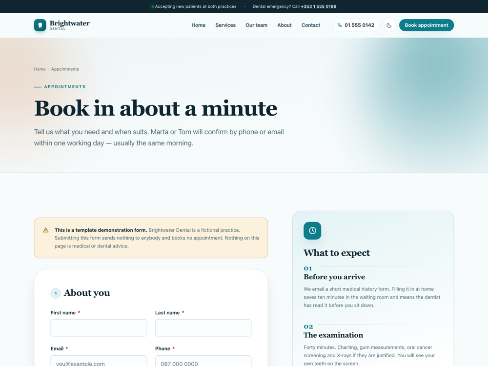 Dental & Medical Clinic Kit — appointment booking page