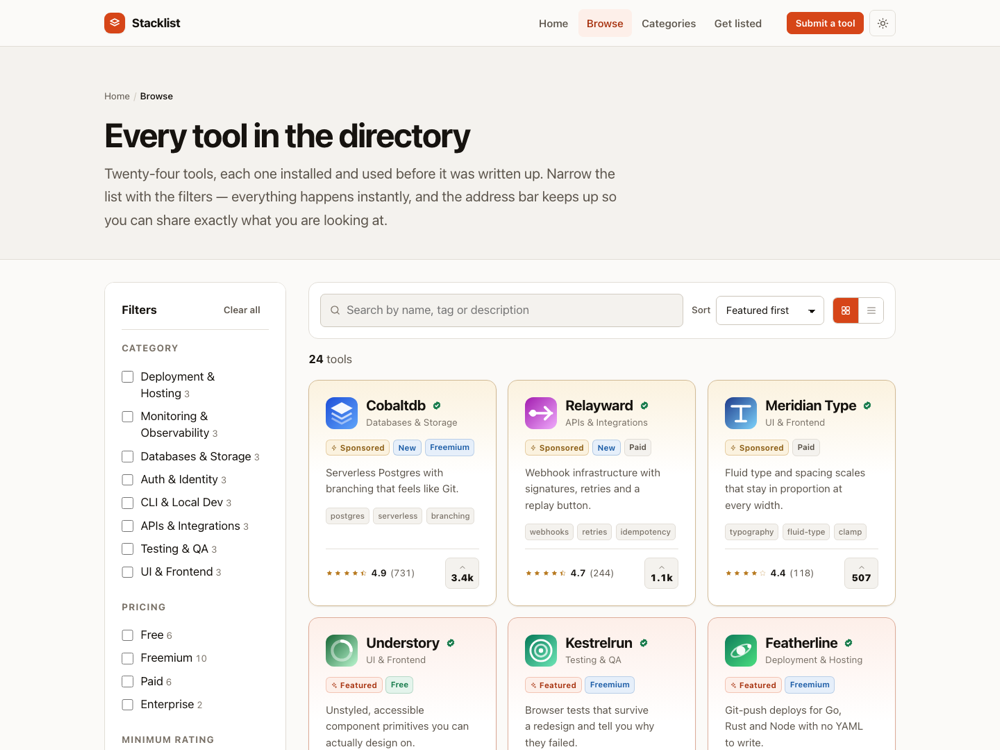 Directory & Marketplace Kit — browse and filter page