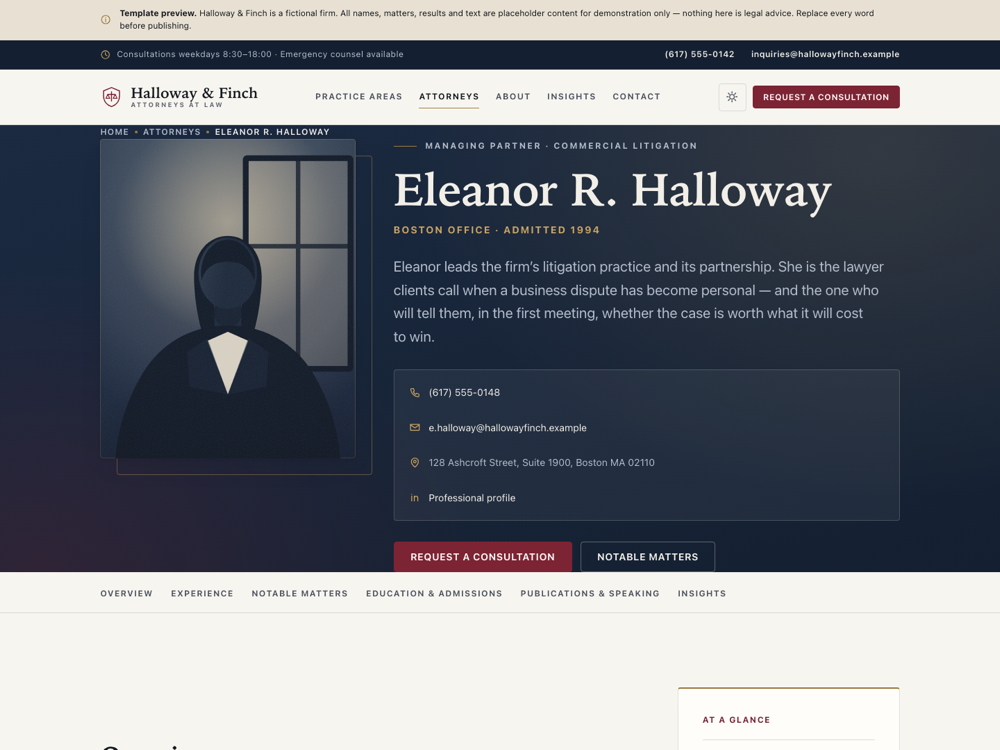 Law Firm Kit — attorney profile page