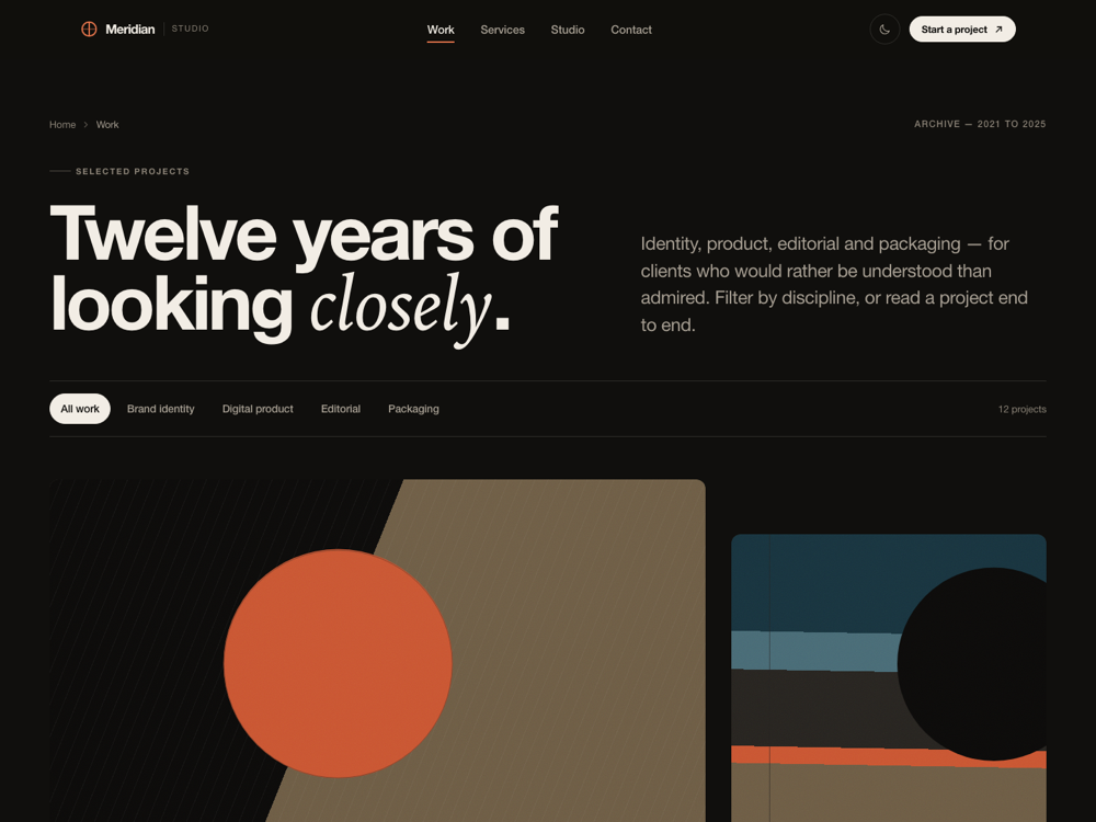 Studio & Portfolio Kit — work grid page
